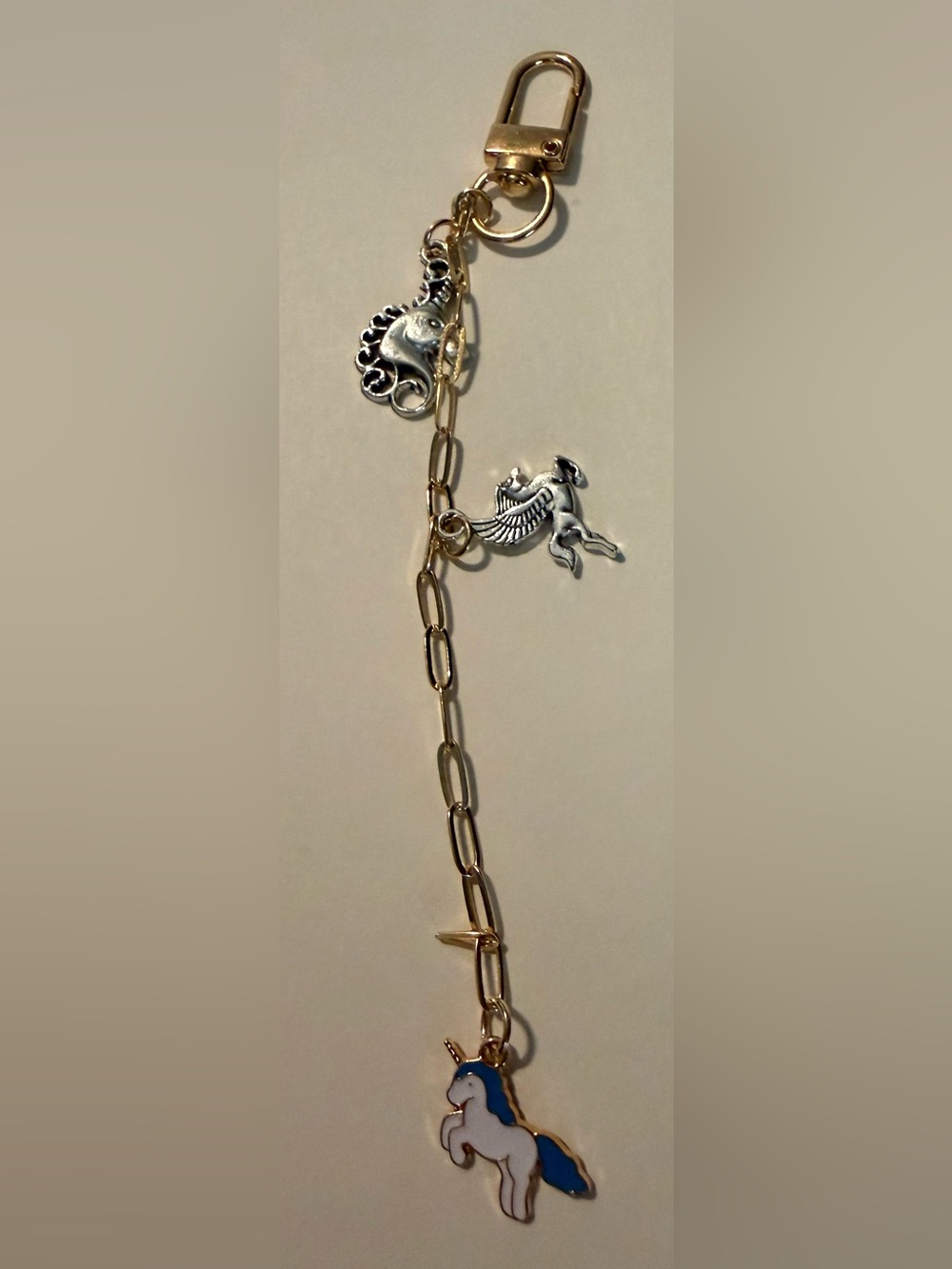 Gold Link Chain with Silver Winged Horse Charm